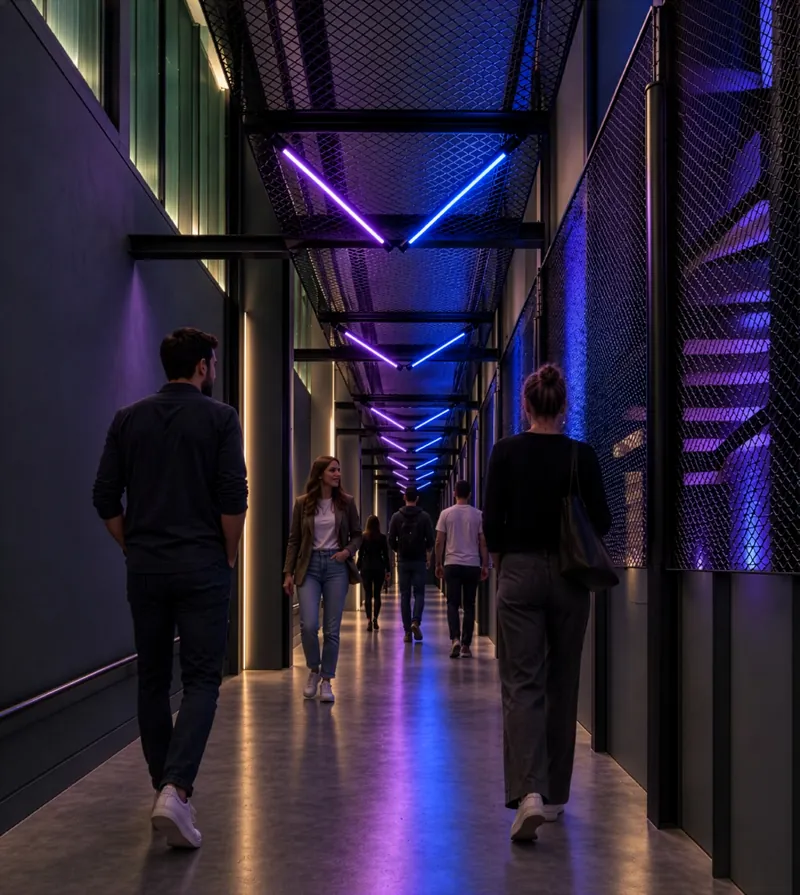 Visualisierung: Gang im Depot 1 mit Lichtinstallation